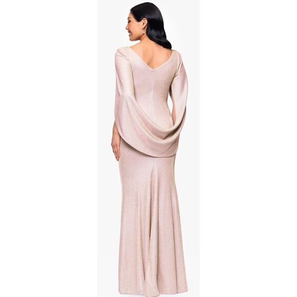 Betsy & Adam Drape Back Boat Neck Galaxy Glitter 3/4 Sleeve Sheath Gown NWT Size - Picture 4 of 11